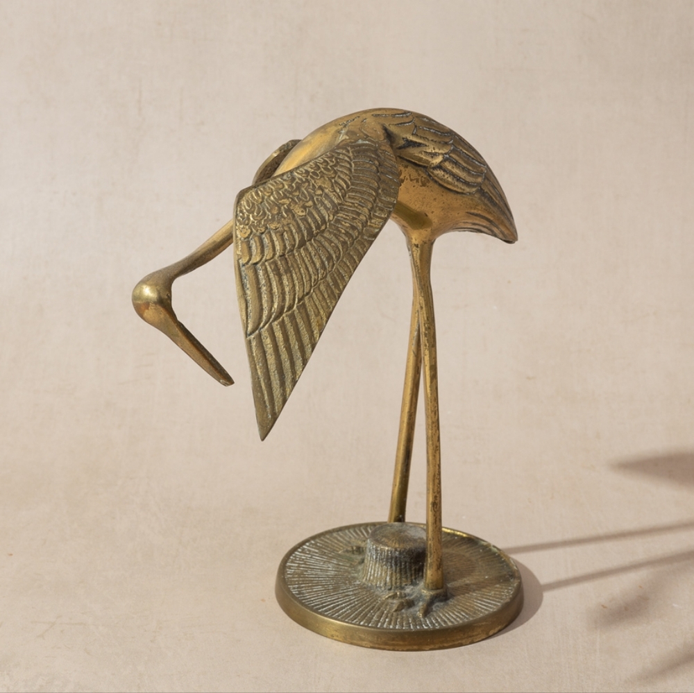 Midcentury Brass Crane Figurine